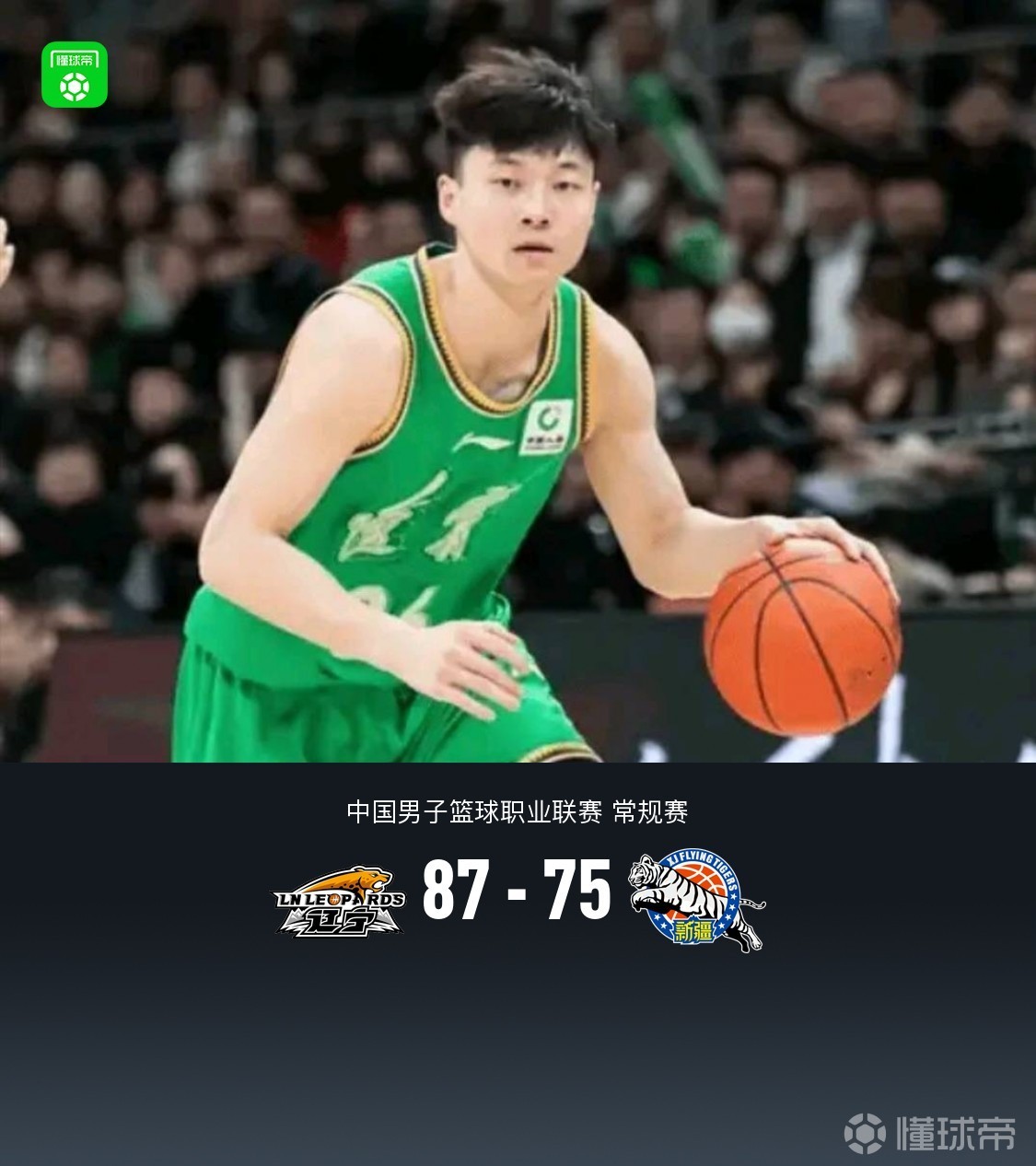 辽宁87-75力克新疆，鄢手骐16分，赵继伟2分11助，阿不都12分